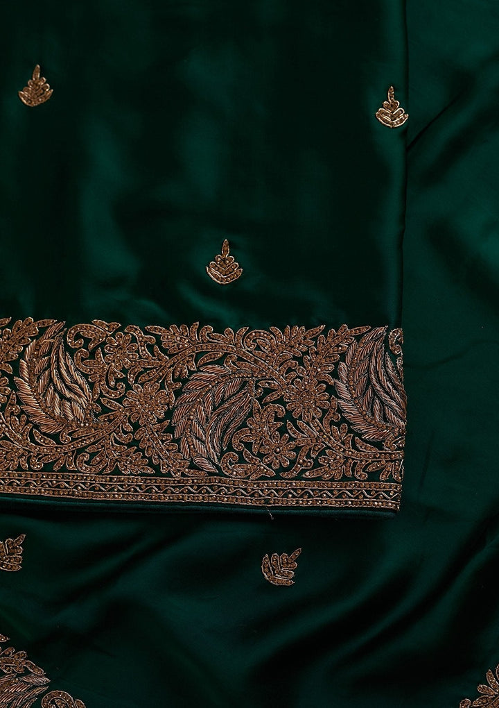 Bottle Green Zardosi Satin Designer Saree - koskii