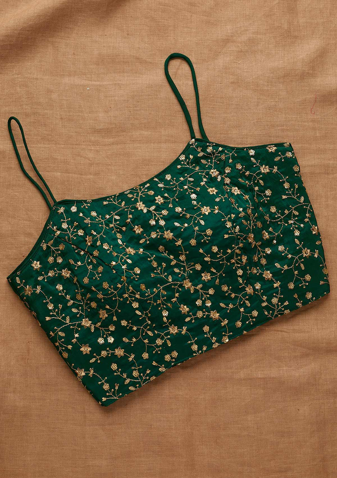 Bottle Green Zariwork Art Silk Blouse-Koskii