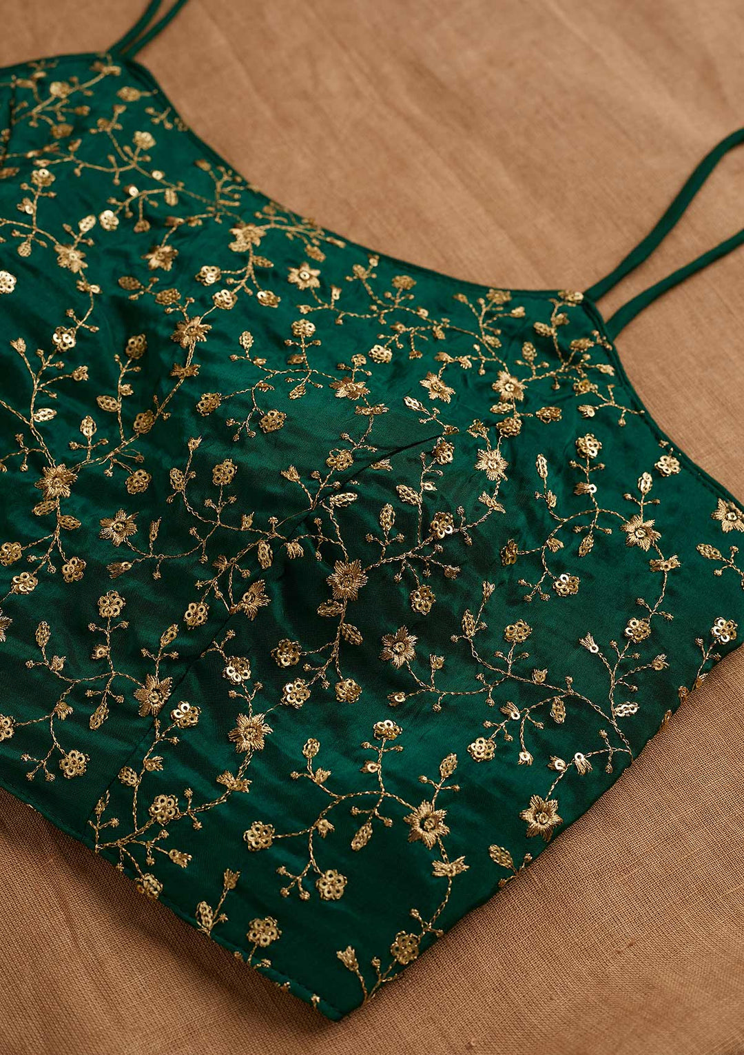 Bottle Green Zariwork Art Silk Blouse-Koskii