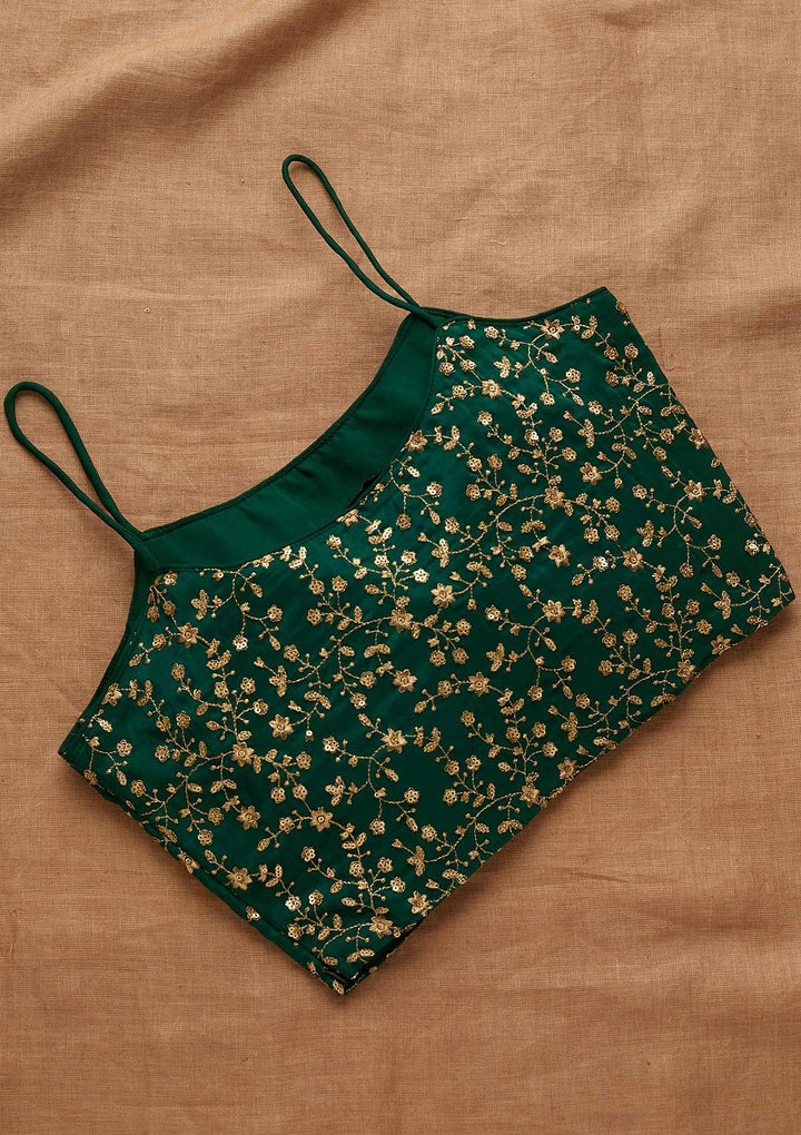 Bottle Green Zariwork Art Silk Blouse-Koskii