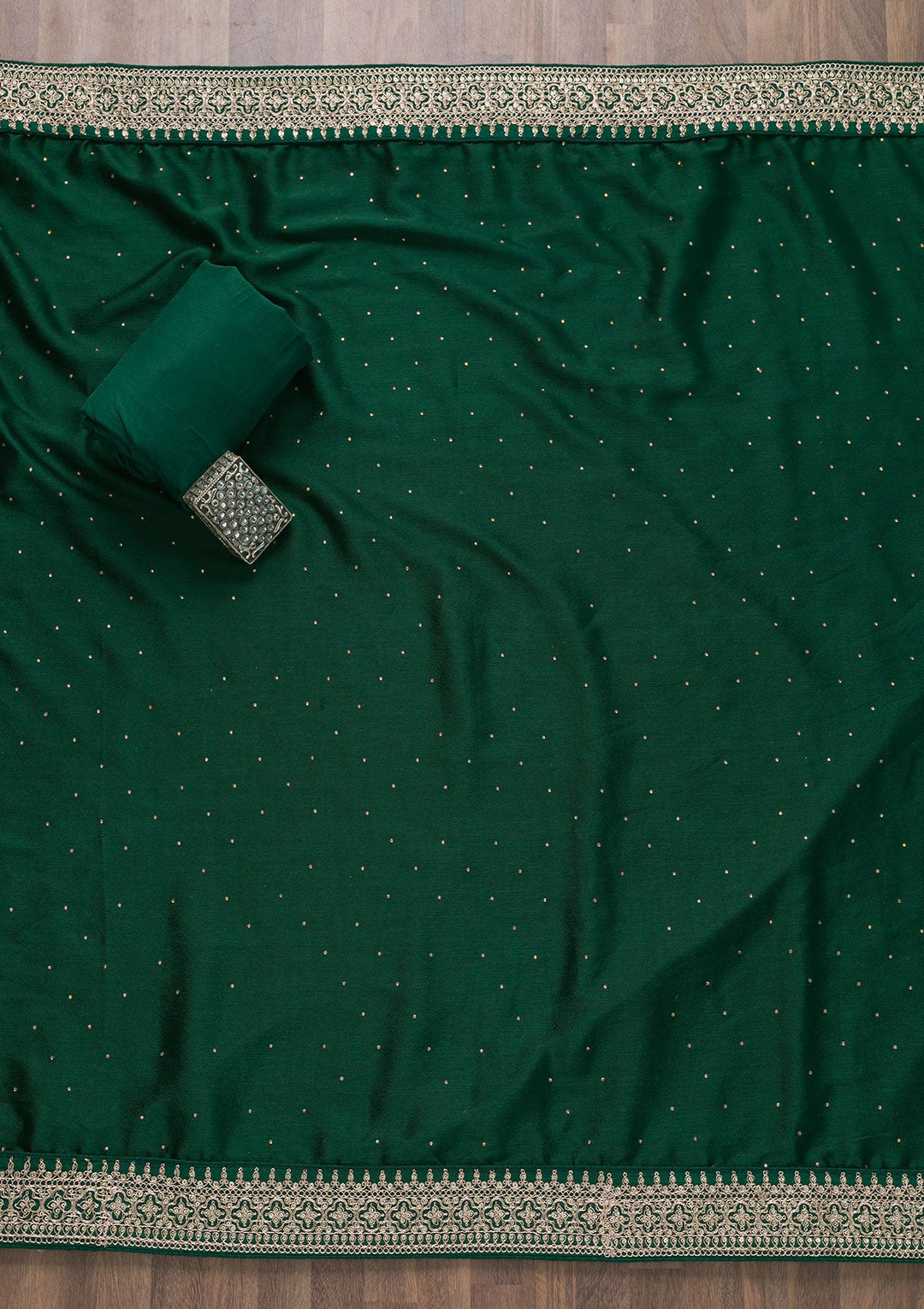 Bottle Green Zariwork Raw Silk Semi Stitched Salwar Suit-Koskii