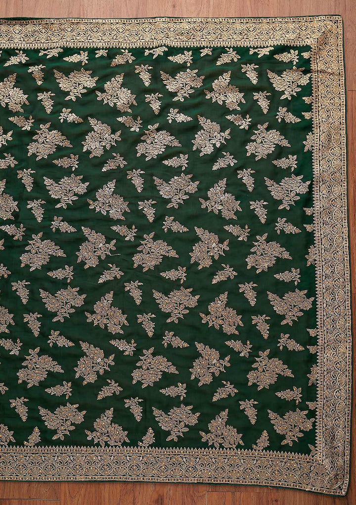 Bottle Green Zariwork Art Silk Designer Saree - koskii