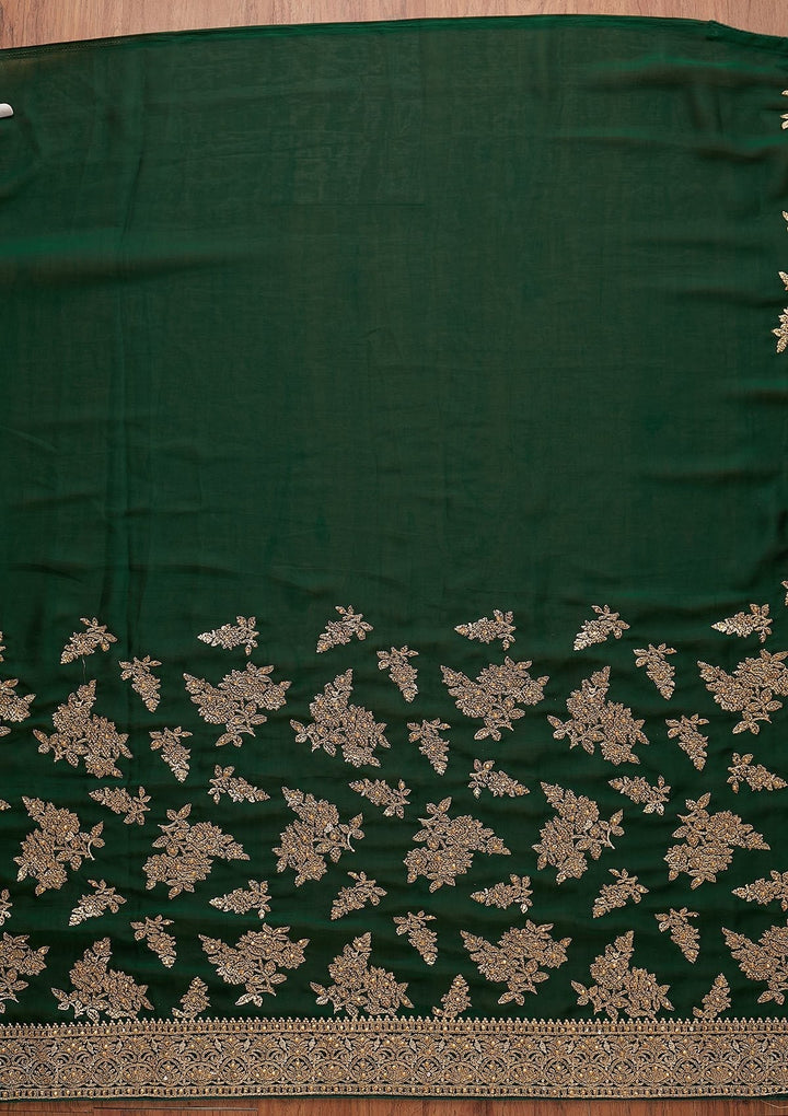 Bottle Green Zariwork Art Silk Designer Saree - koskii