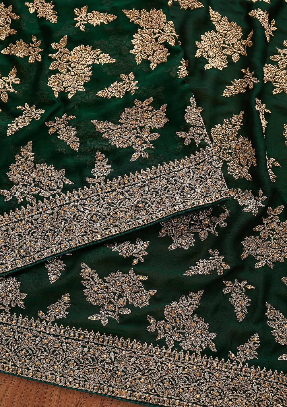 Bottle Green Zariwork Art Silk Designer Saree - koskii