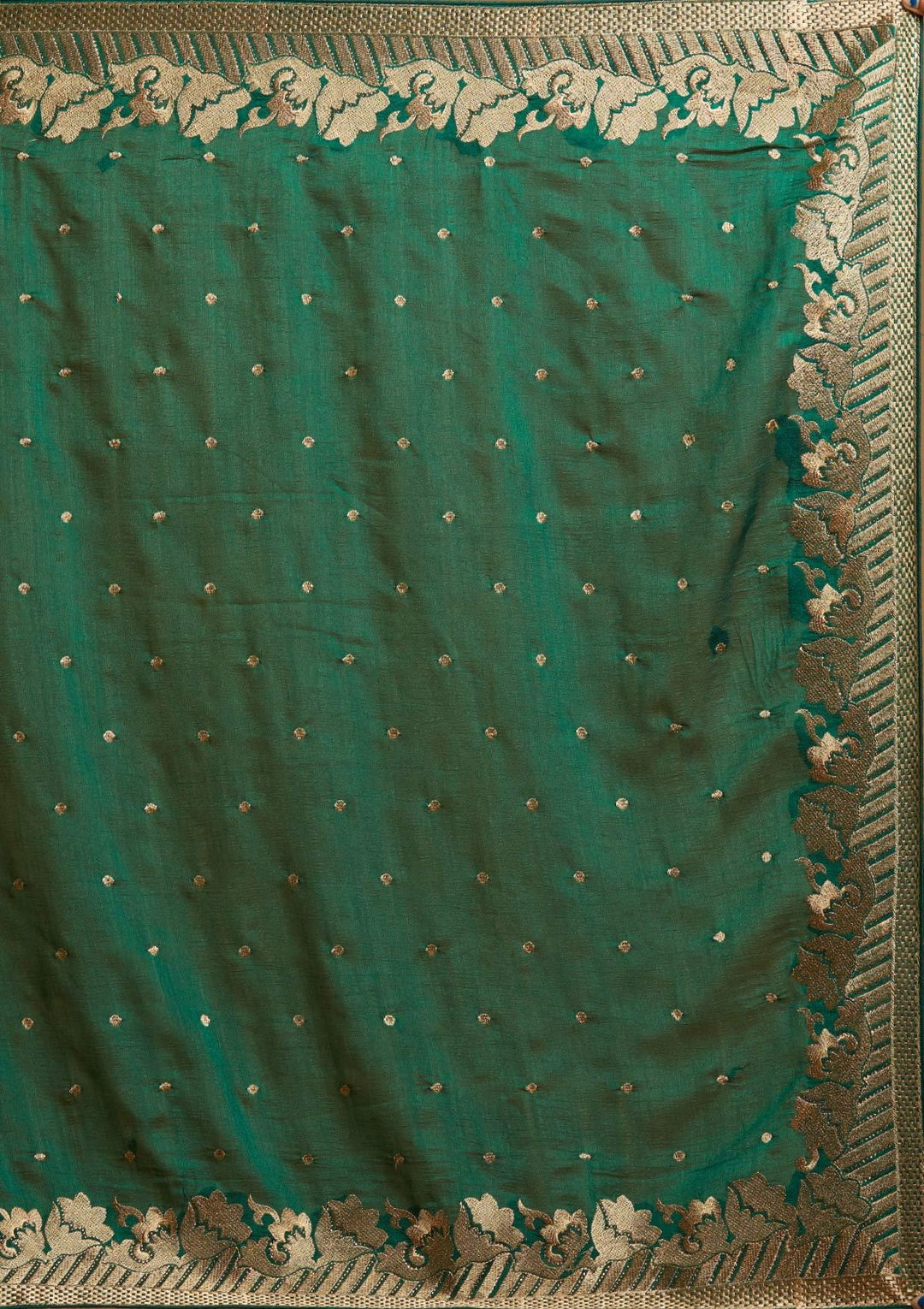 Bottle Green Zariwork Art Silk Designer Saree - koskii