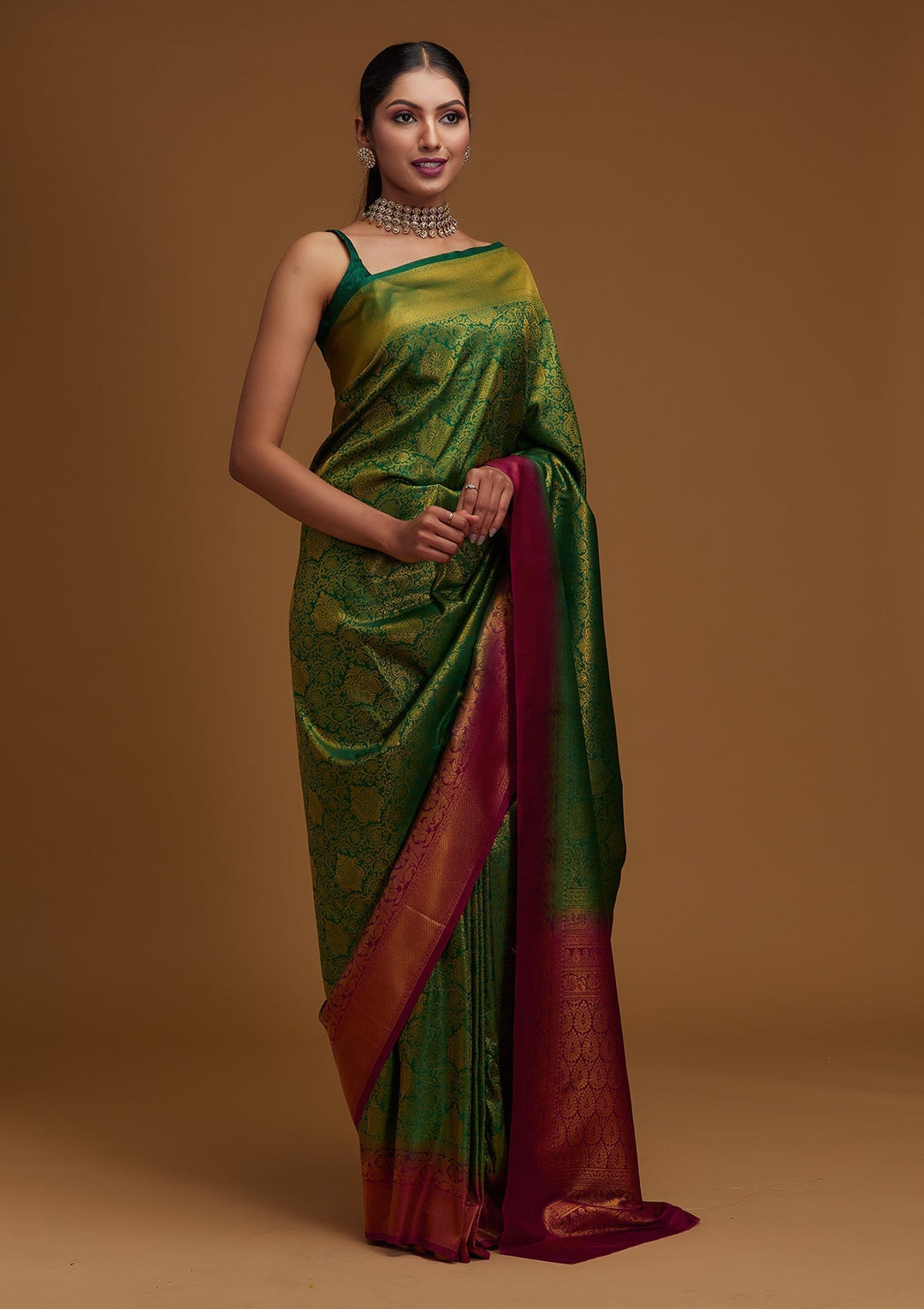 Bottle Green Zariwork Art Silk Designer Saree - Koskii