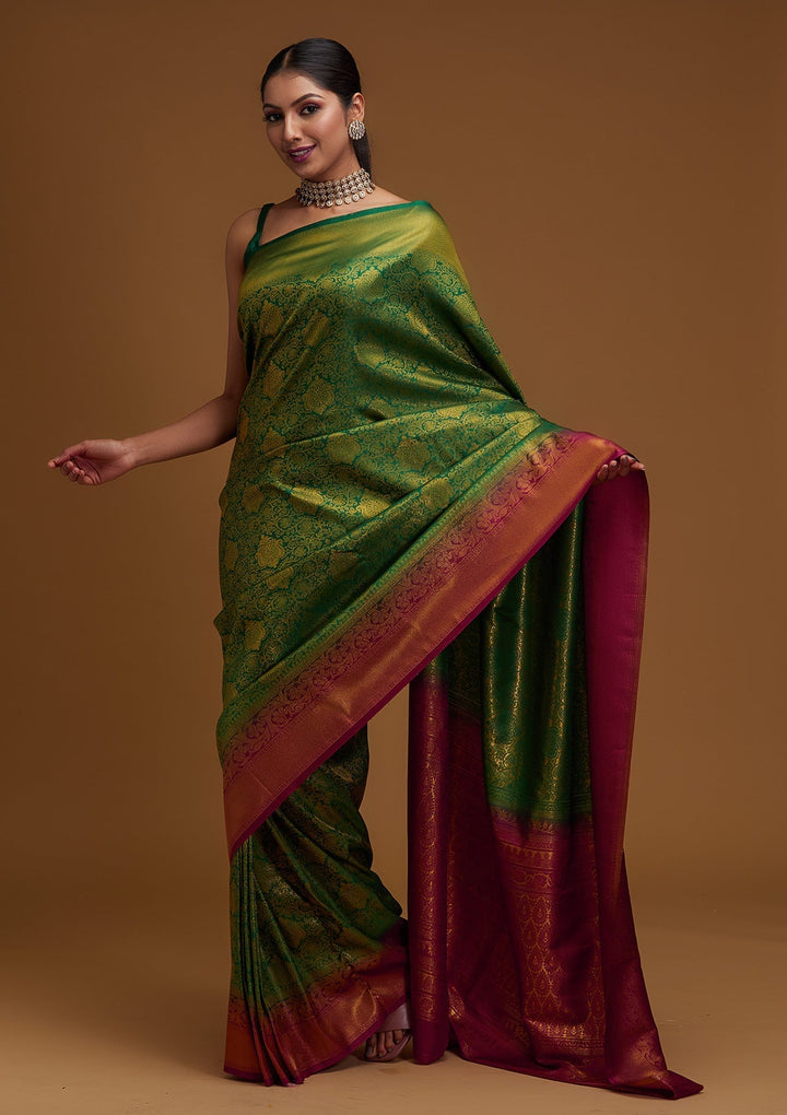 Bottle Green Zariwork Art Silk Designer Saree - Koskii
