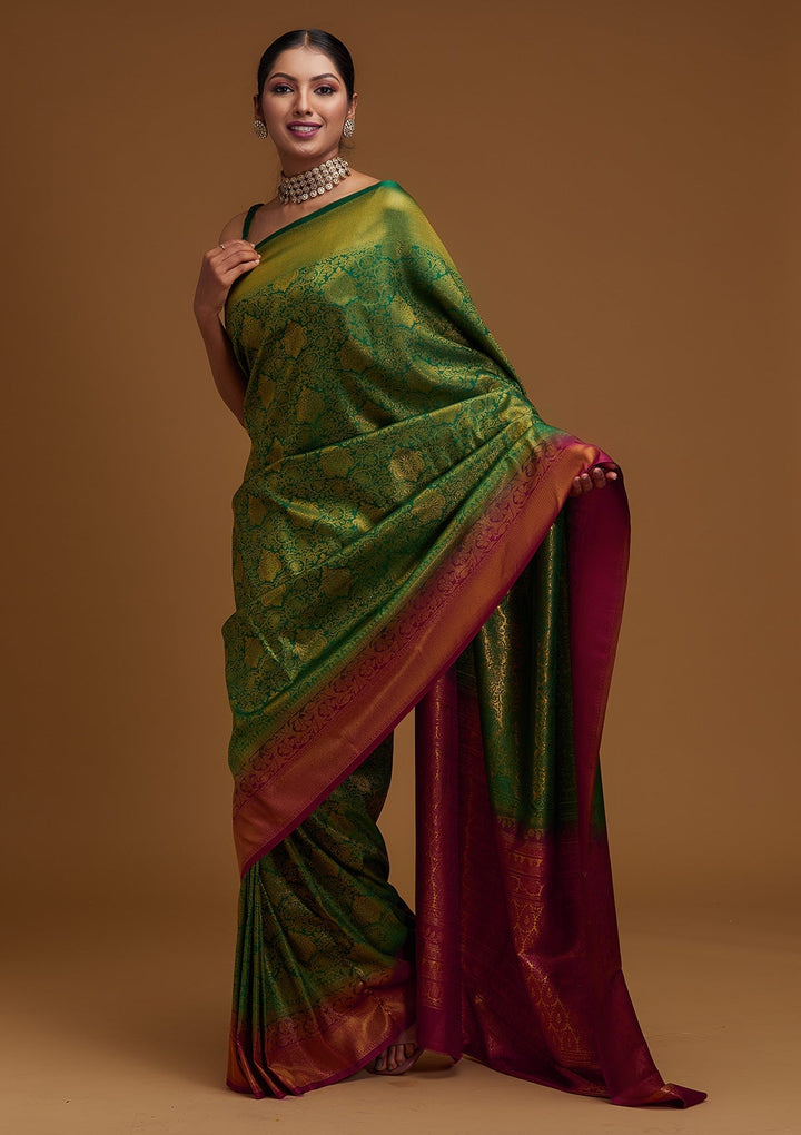 Bottle Green Zariwork Art Silk Designer Saree - Koskii