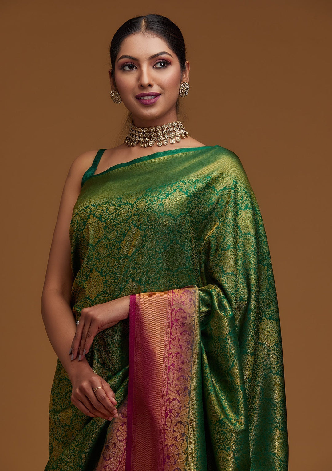 Bottle Green Zariwork Art Silk Designer Saree - Koskii