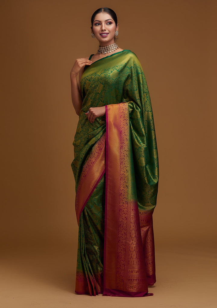 Bottle Green Zariwork Art Silk Designer Saree - Koskii