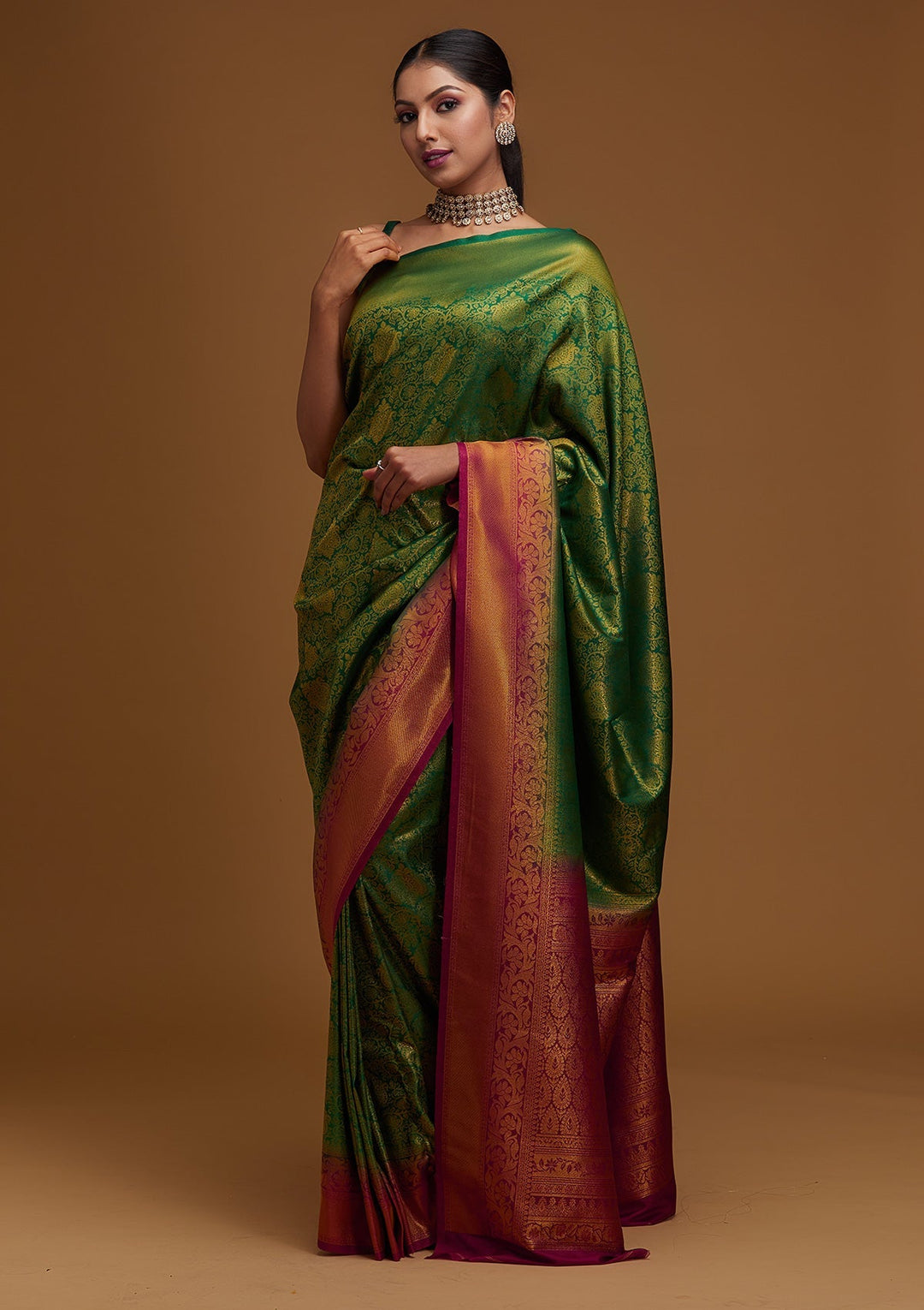Bottle Green Zariwork Art Silk Designer Saree - Koskii