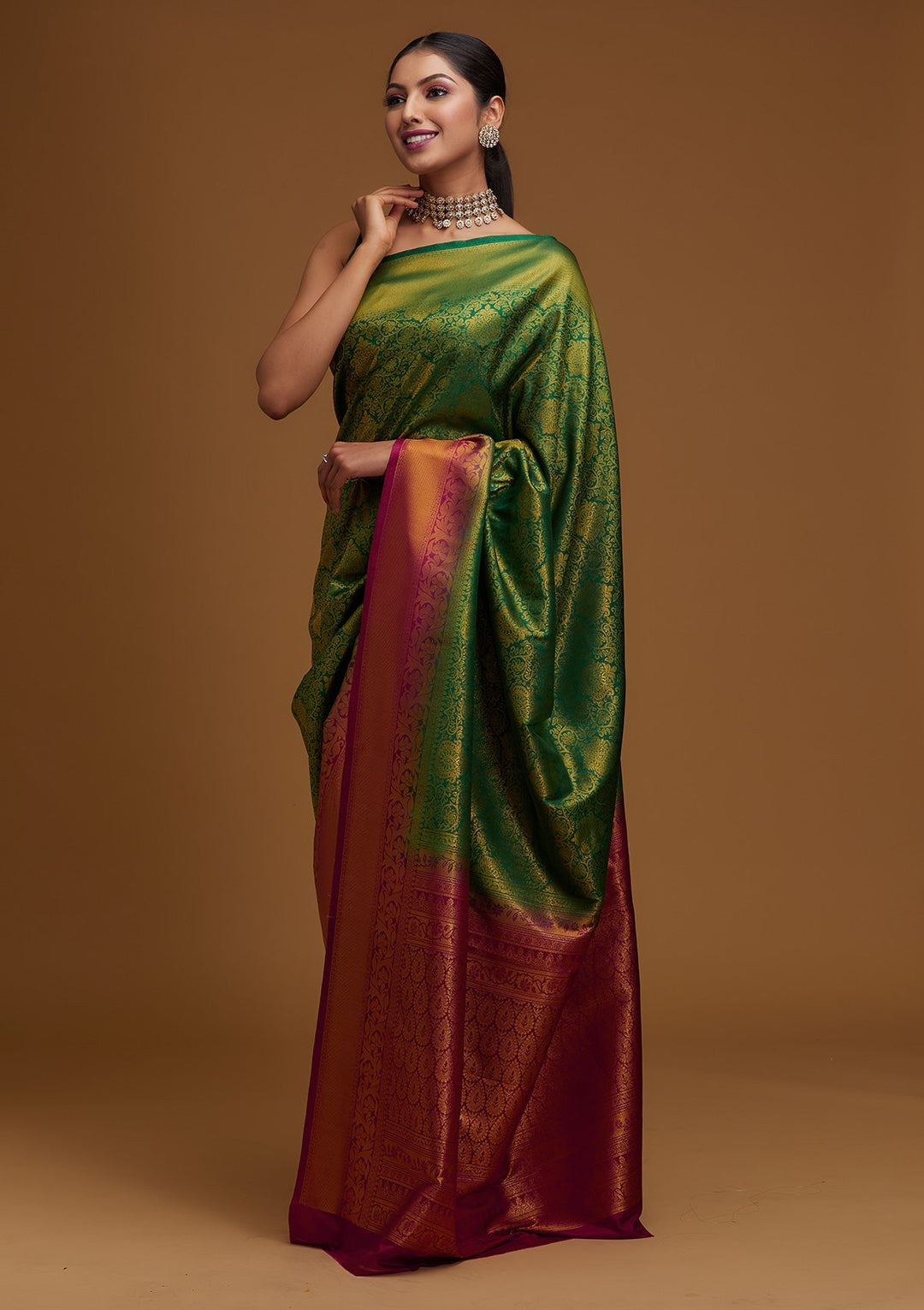Bottle Green Zariwork Art Silk Designer Saree - Koskii