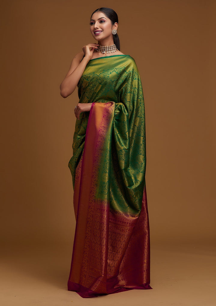 Bottle Green Zariwork Art Silk Designer Saree - Koskii