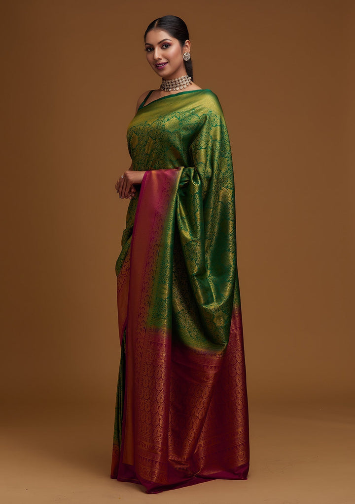 Bottle Green Zariwork Art Silk Designer Saree - Koskii