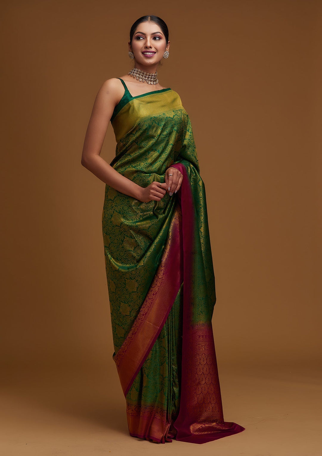 Bottle Green Zariwork Art Silk Designer Saree - Koskii