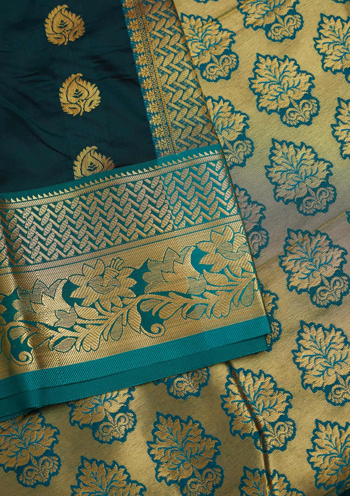Bottle Green Zariwork Art Silk Designer Saree - Koskii