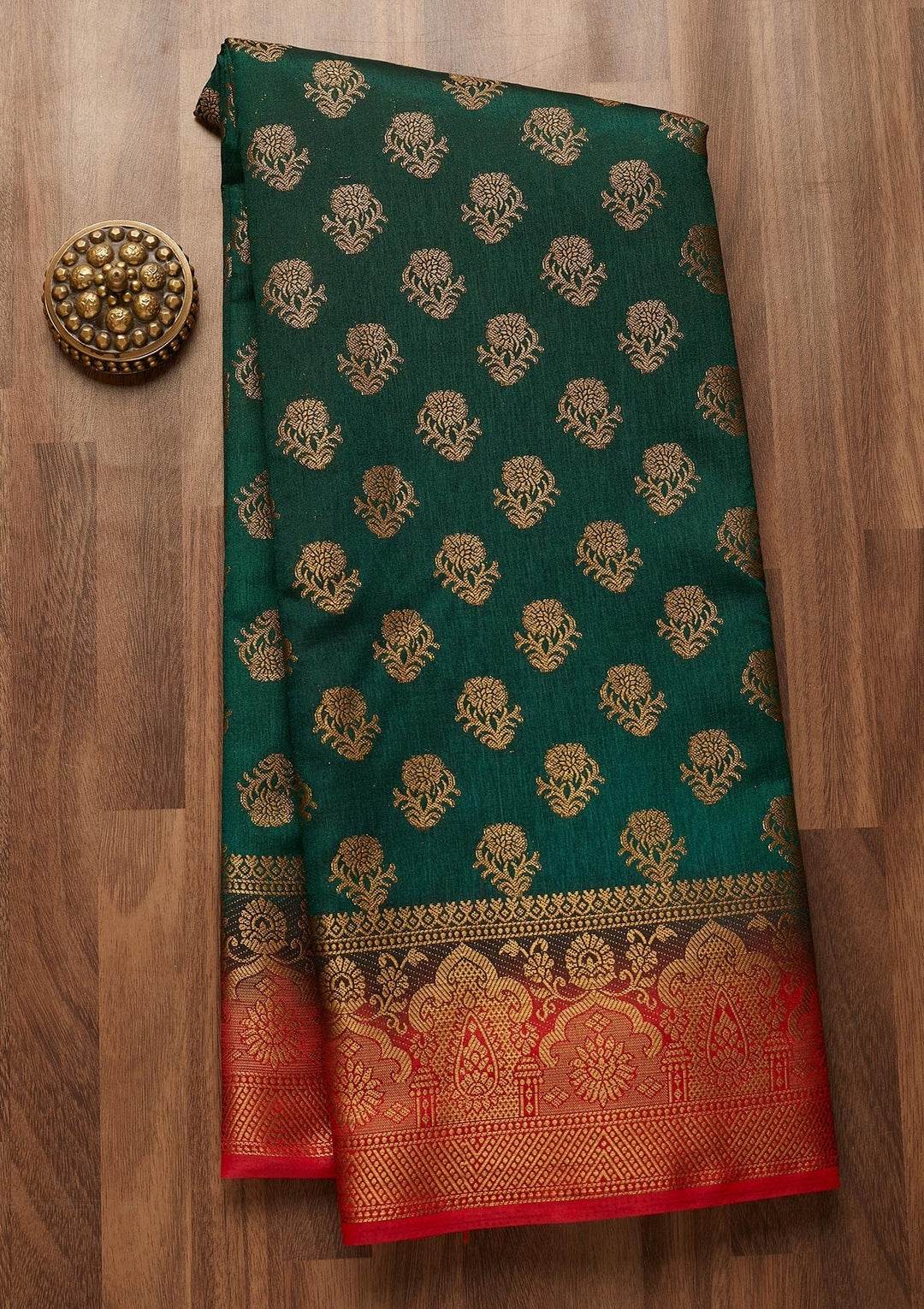 Bottle Green Zariwork Art Silk Saree-Koskii
