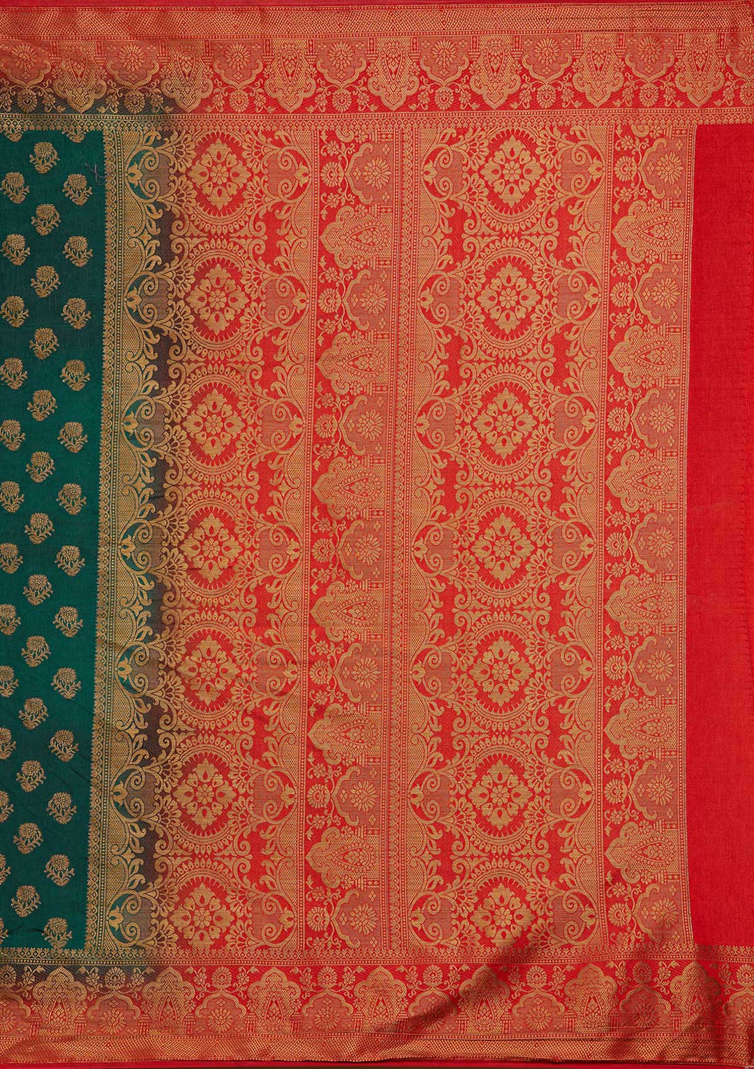 Bottle Green Zariwork Art Silk Saree-Koskii