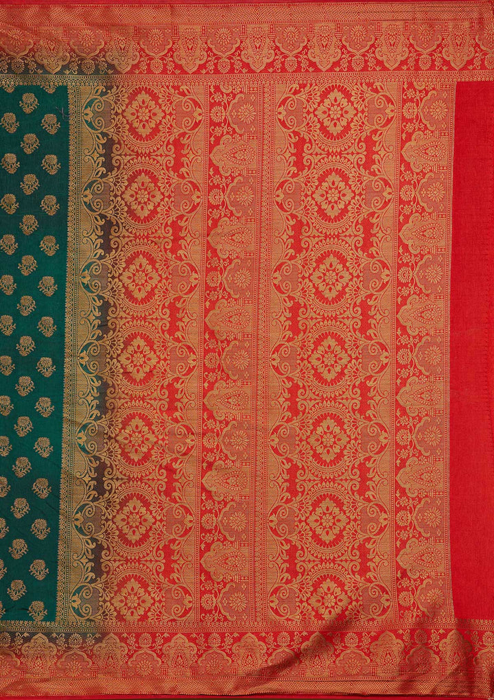 Bottle Green Zariwork Art Silk Saree-Koskii