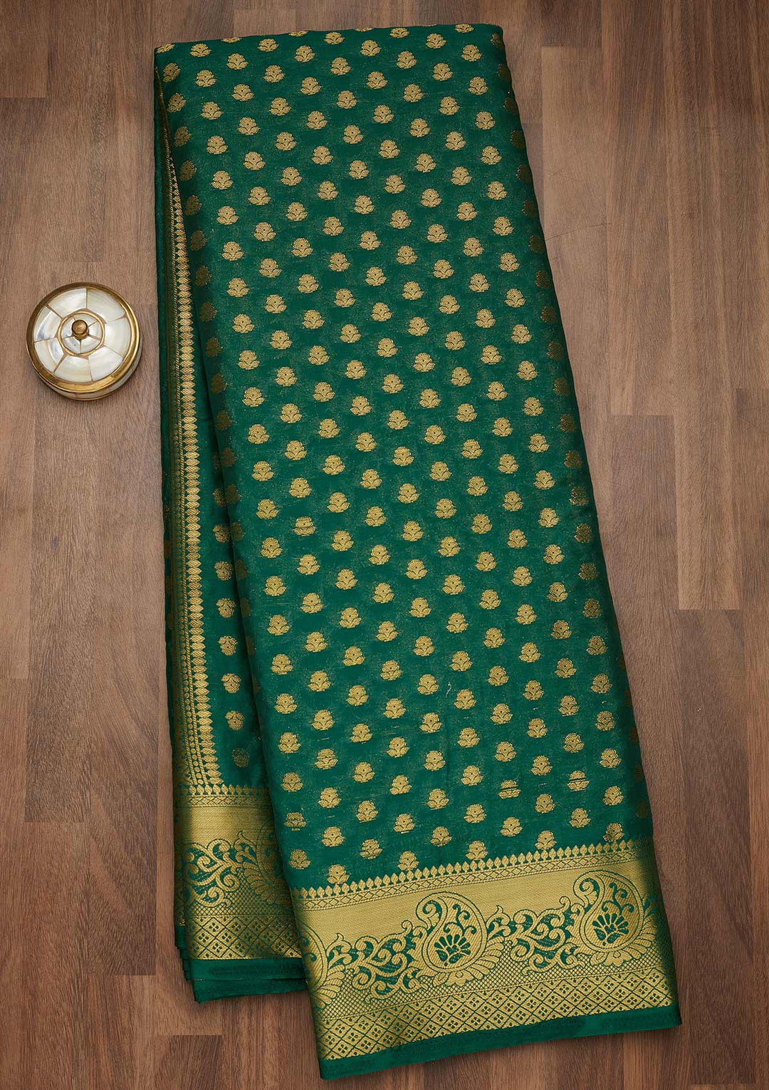 Bottle Green Zariwork Art Silk Saree-Koskii