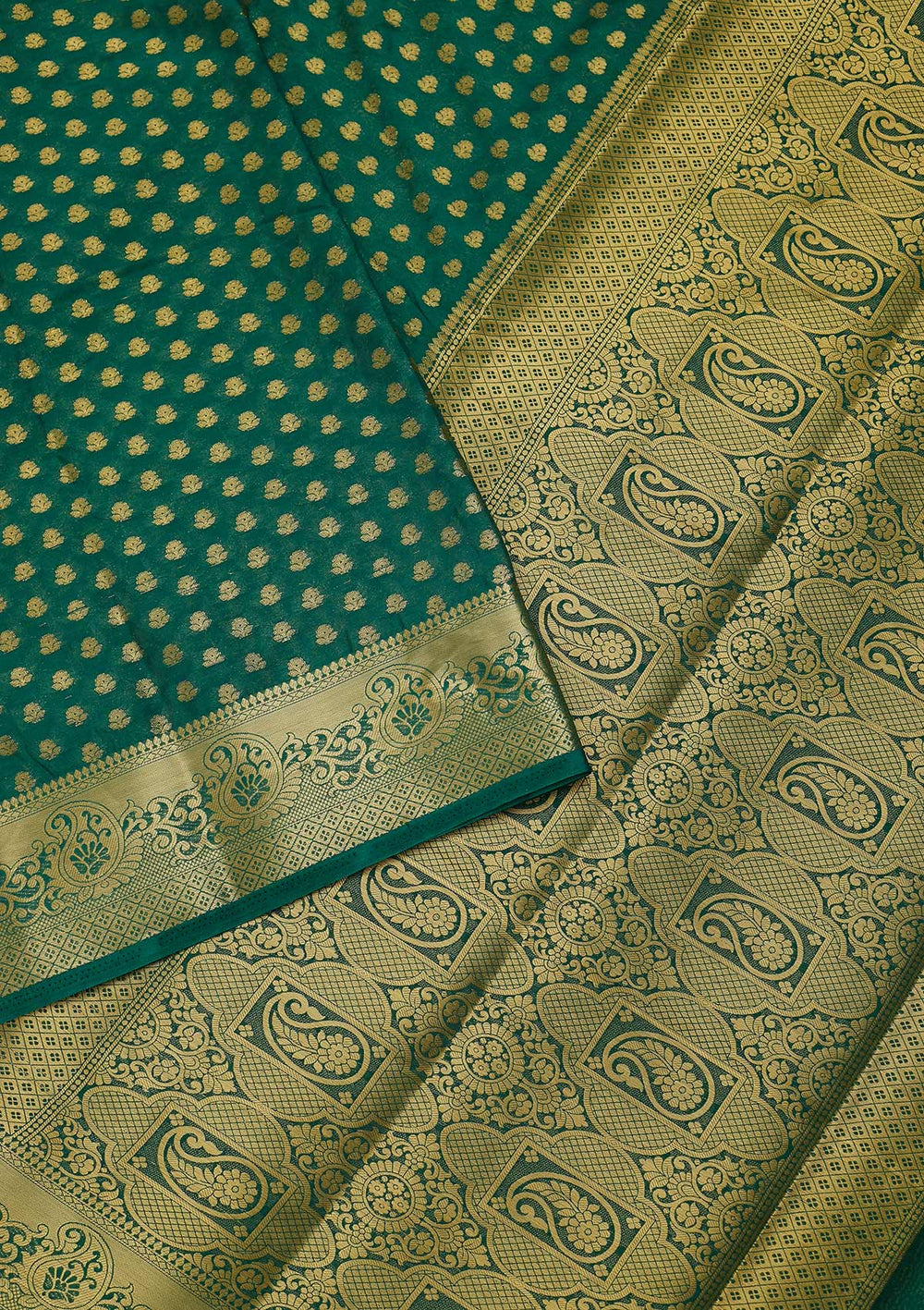 Bottle Green Zariwork Art Silk Saree-Koskii