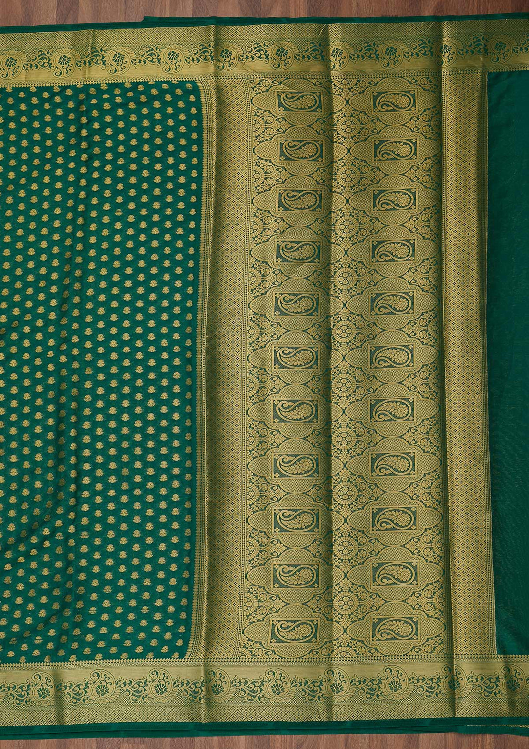 Bottle Green Zariwork Art Silk Saree-Koskii