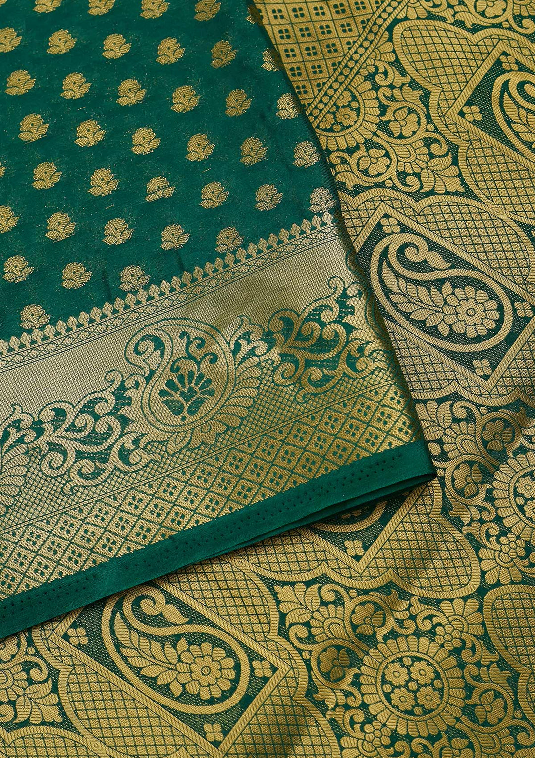 Bottle Green Zariwork Art Silk Saree-Koskii