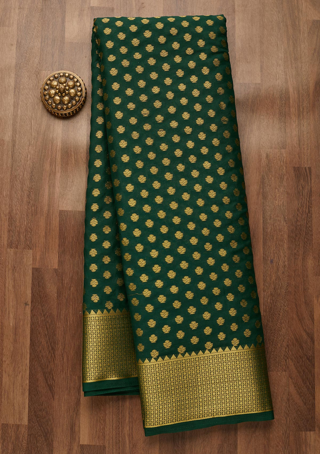 Bottle Green Zariwork Art Silk Saree-Koskii