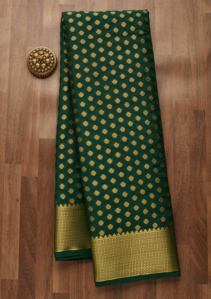 Bottle Green Zariwork Art Silk Saree-Koskii