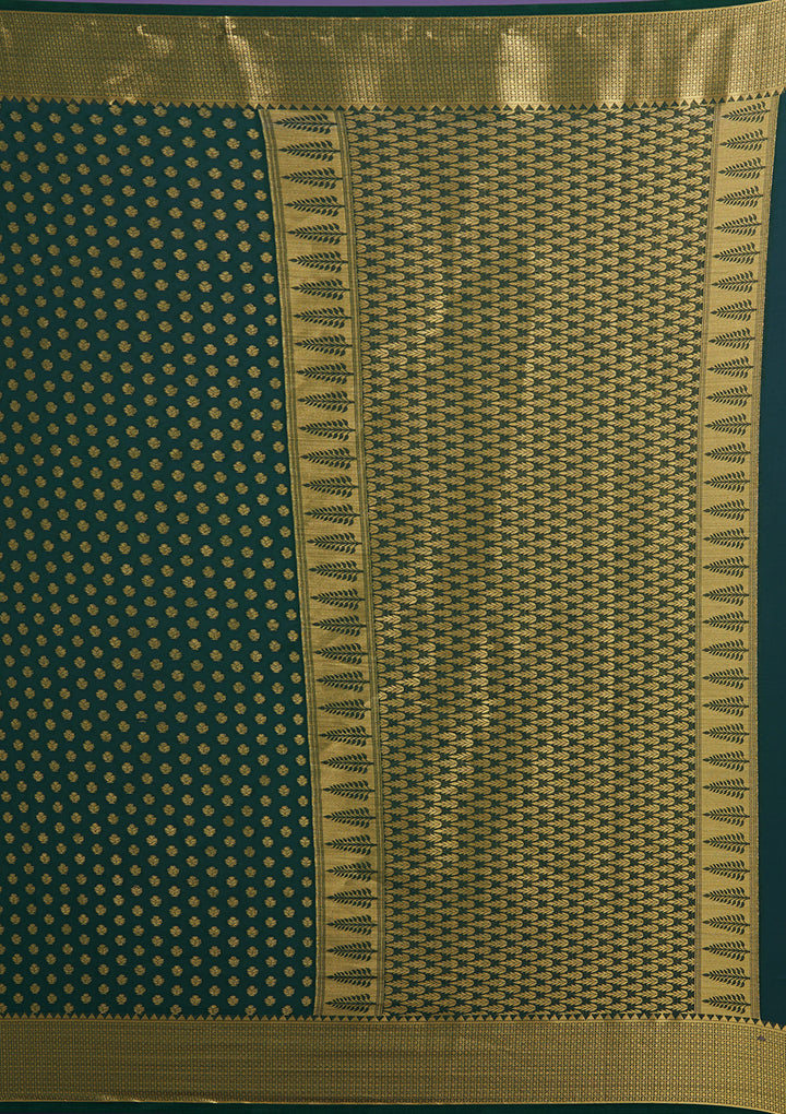 Bottle Green Zariwork Art Silk Saree-Koskii