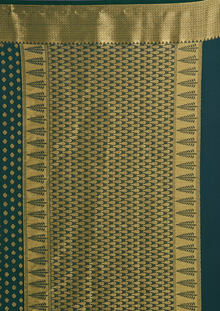 Bottle Green Zariwork Art Silk Saree-Koskii