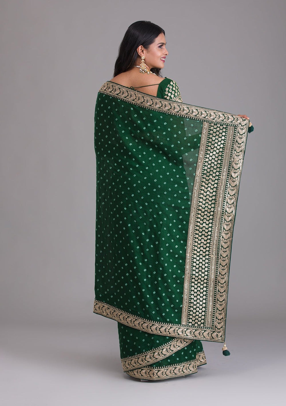 Bottle Green Zariwork Art Silk Saree-Koskii