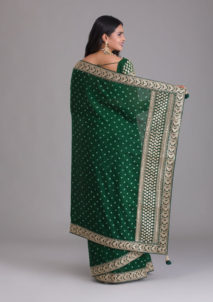Bottle Green Zariwork Art Silk Saree-Koskii
