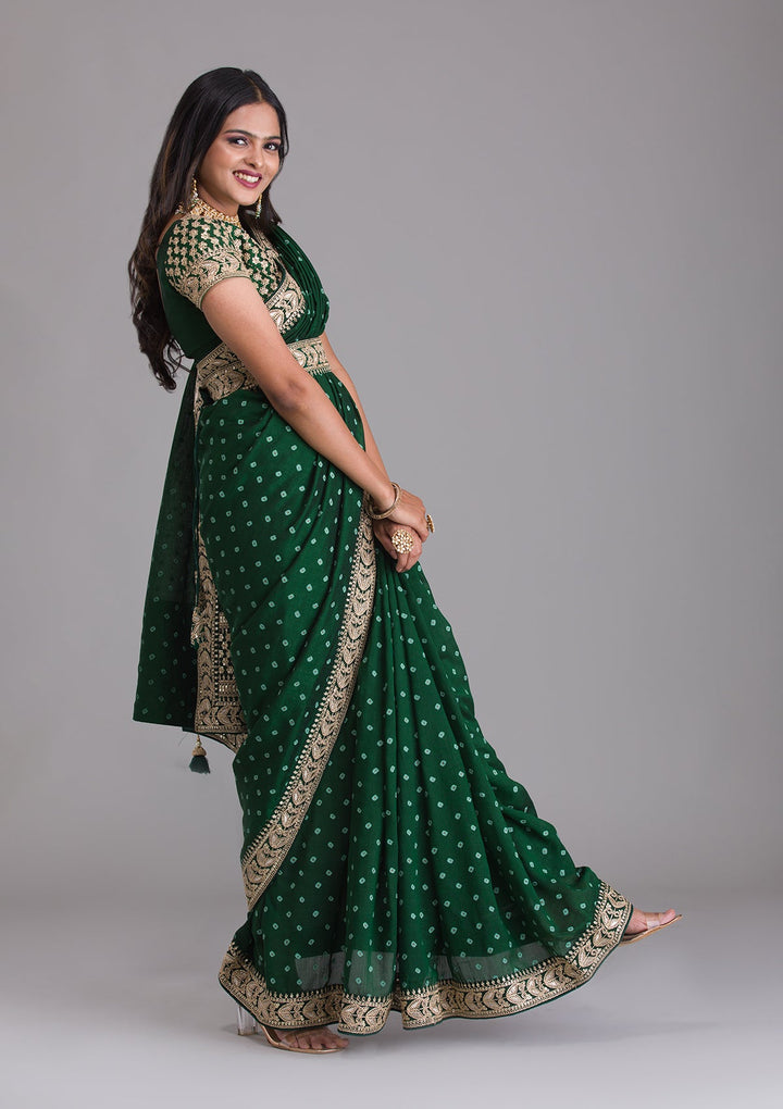 Bottle Green Zariwork Art Silk Saree-Koskii