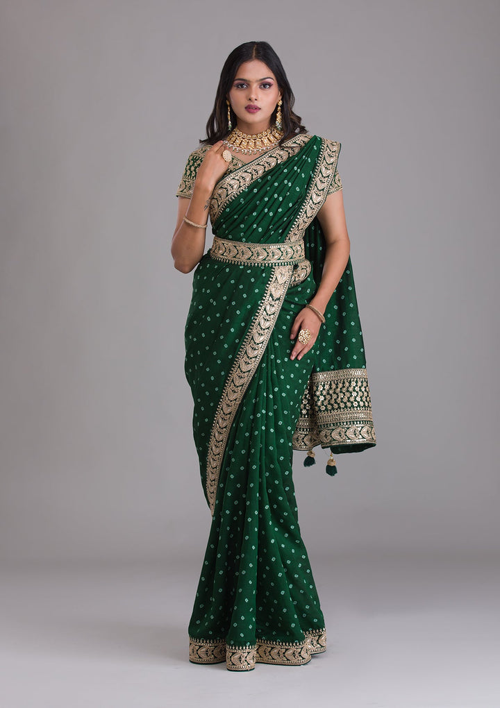 Bottle Green Zariwork Art Silk Saree-Koskii