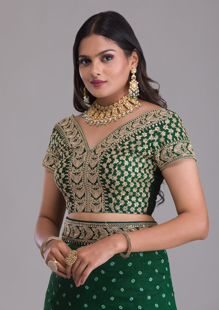 Bottle Green Zariwork Art Silk Saree-Koskii