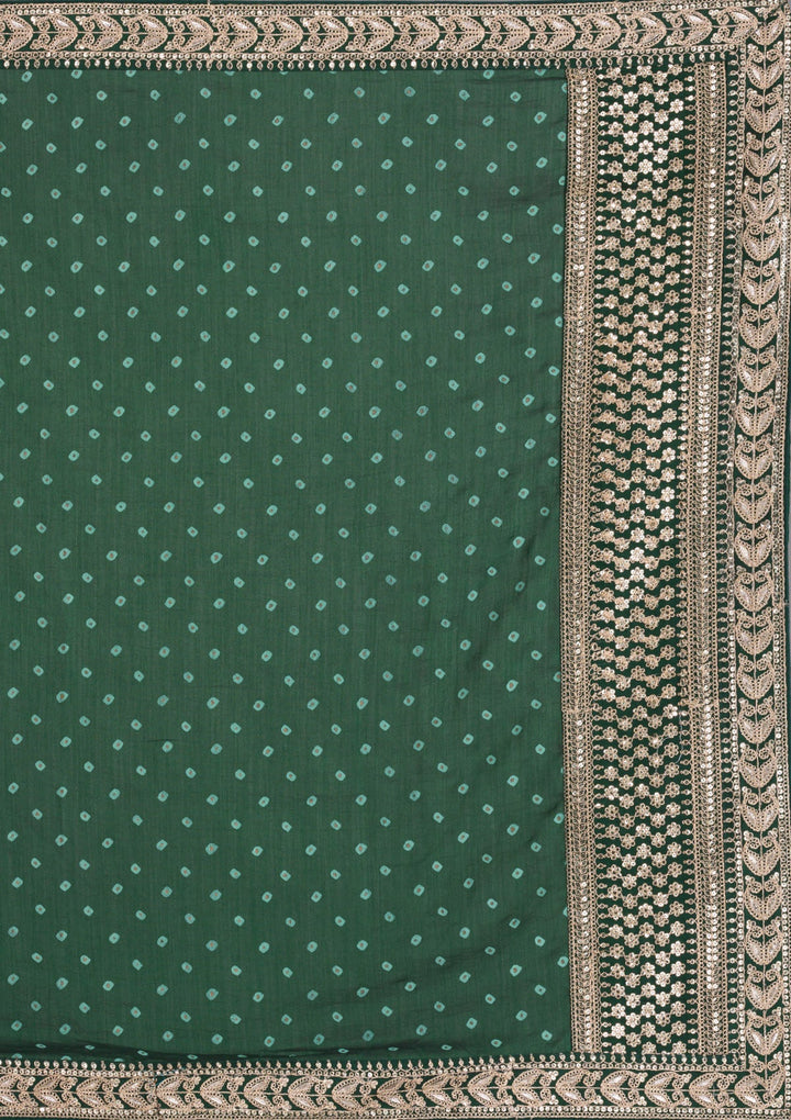 Bottle Green Zariwork Art Silk Saree-Koskii