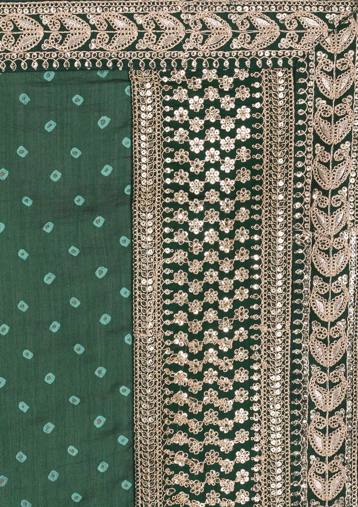 Bottle Green Zariwork Art Silk Saree-Koskii
