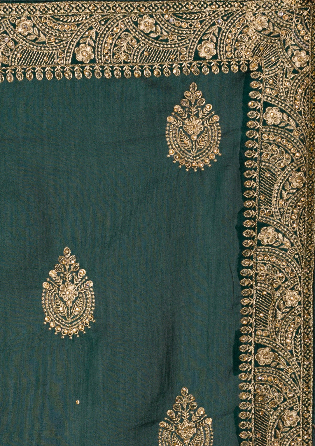 Bottle Green Zariwork Art Silk Saree-Koskii
