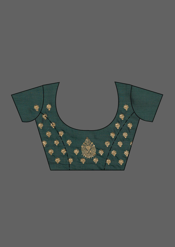 Bottle Green Zariwork Art Silk Saree-Koskii