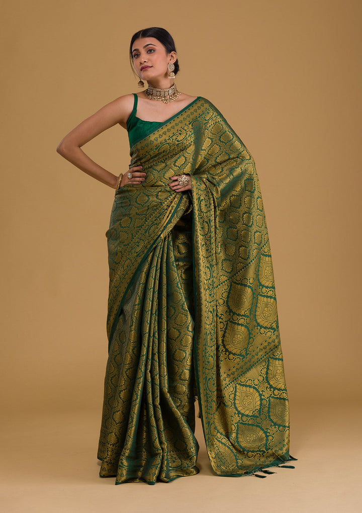 Bottle Green Zariwork Art Silk Designer Saree-Koskii