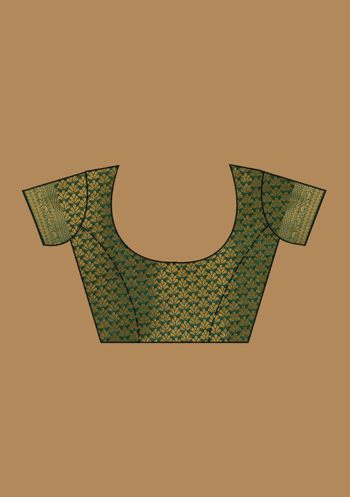 Bottle Green Zariwork Banarasi Saree-Koskii