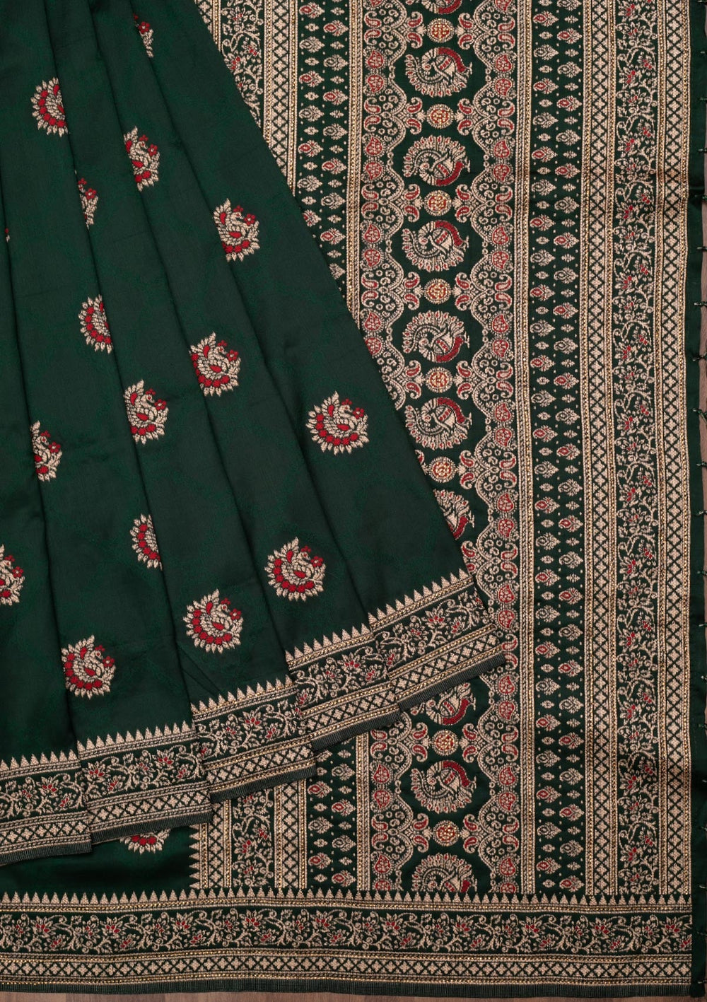 Bottle Green Zariwork Art Silk Saree-Koskii