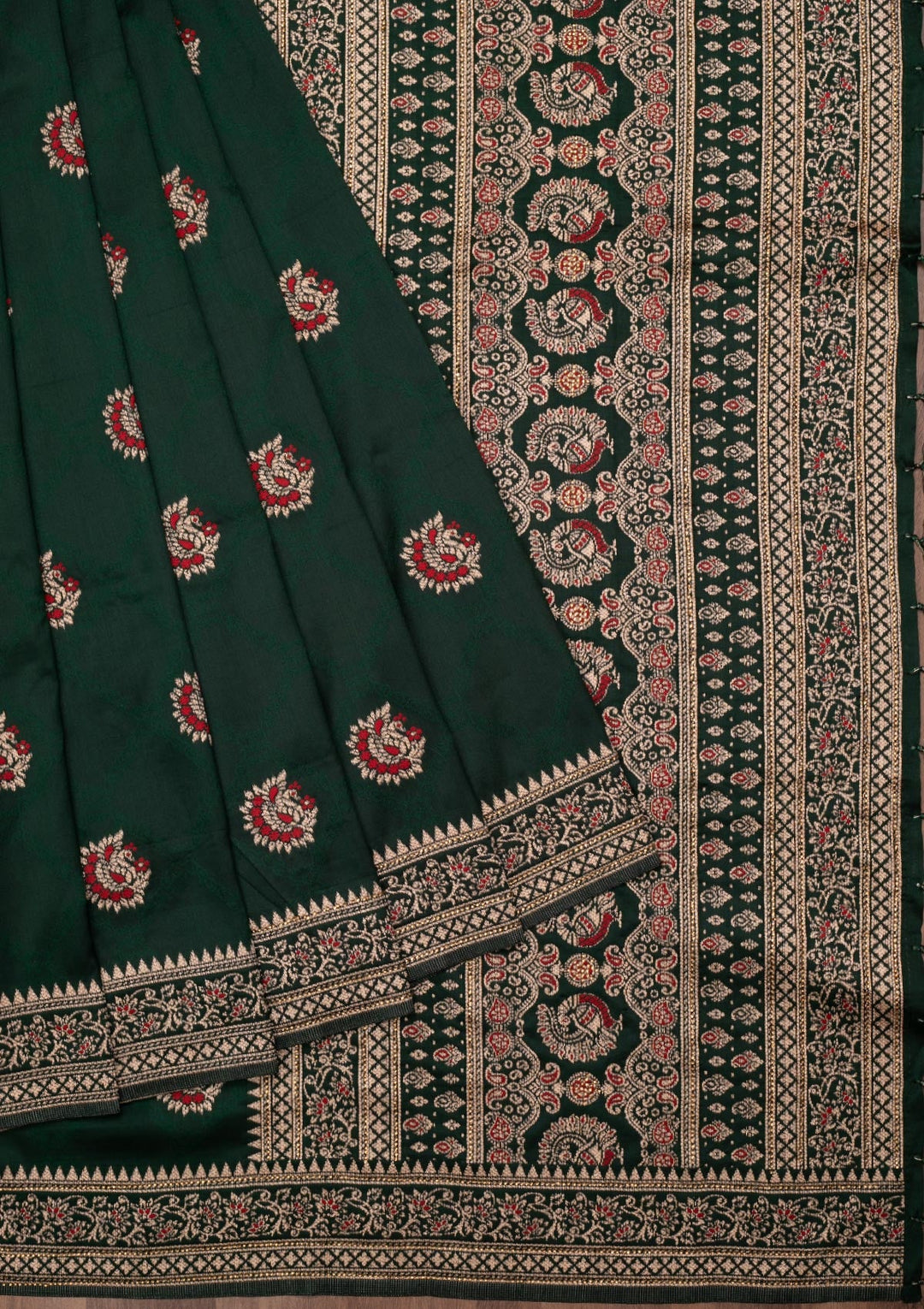 Bottle Green Zariwork Art Silk Saree-Koskii