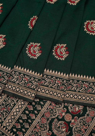 Bottle Green Zariwork Art Silk Saree-Koskii