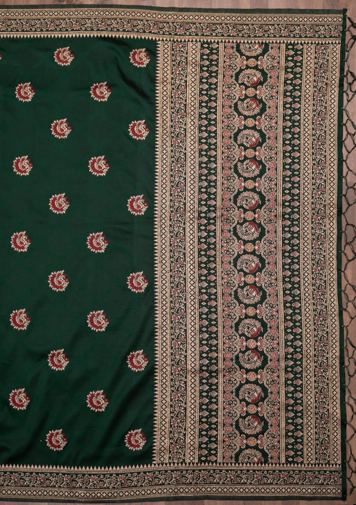 Bottle Green Zariwork Art Silk Saree-Koskii