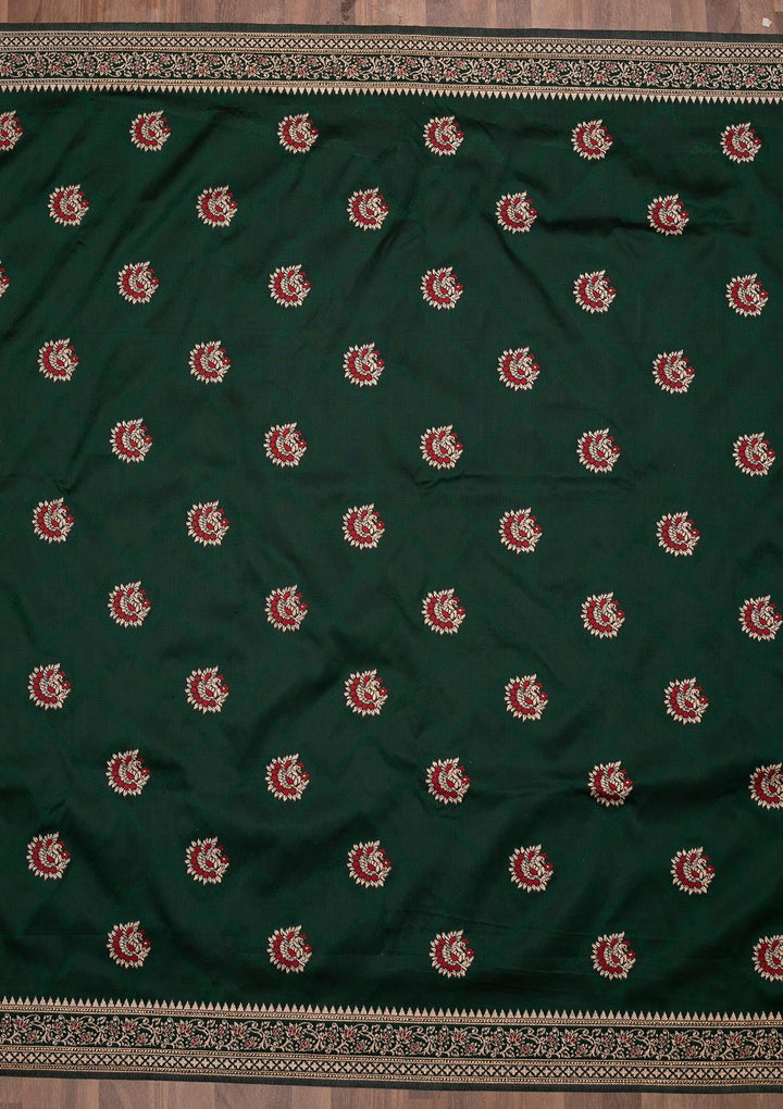 Bottle Green Zariwork Art Silk Saree-Koskii