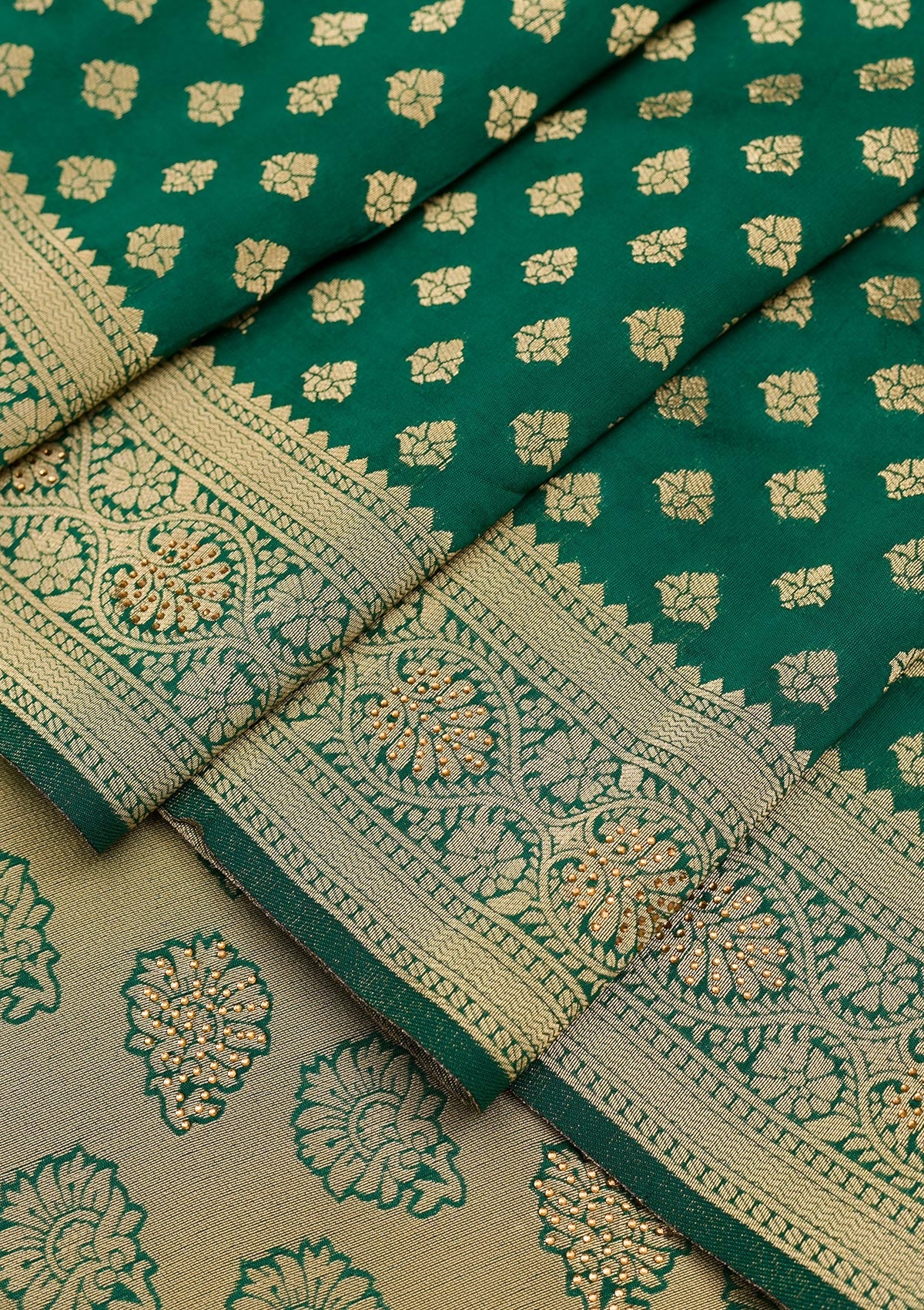 Bottle Green Zariwork Art Silk Saree-Koskii