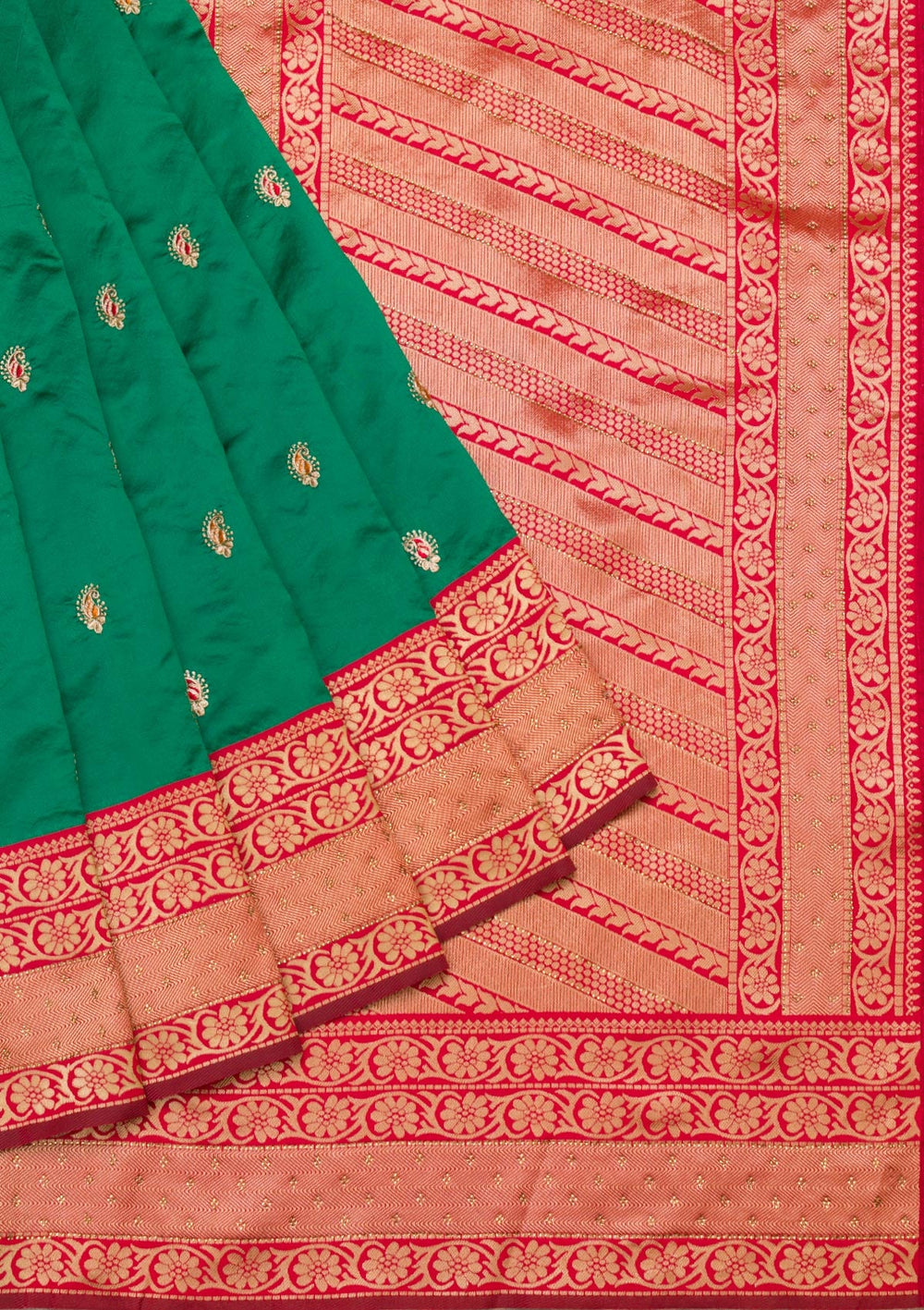 Bottle Green Zariwork Art Silk Saree-Koskii