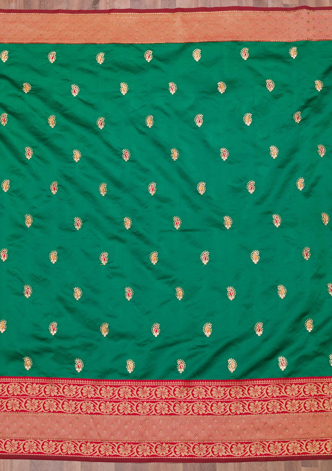 Bottle Green Zariwork Art Silk Saree-Koskii